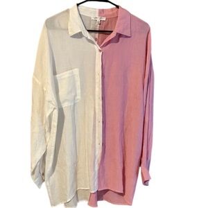 Pink/White button down top